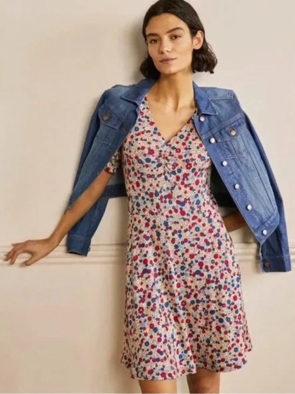 Boden floral fit and flare v- neck jersey dress US4/UK8 - Picture 4 of 9